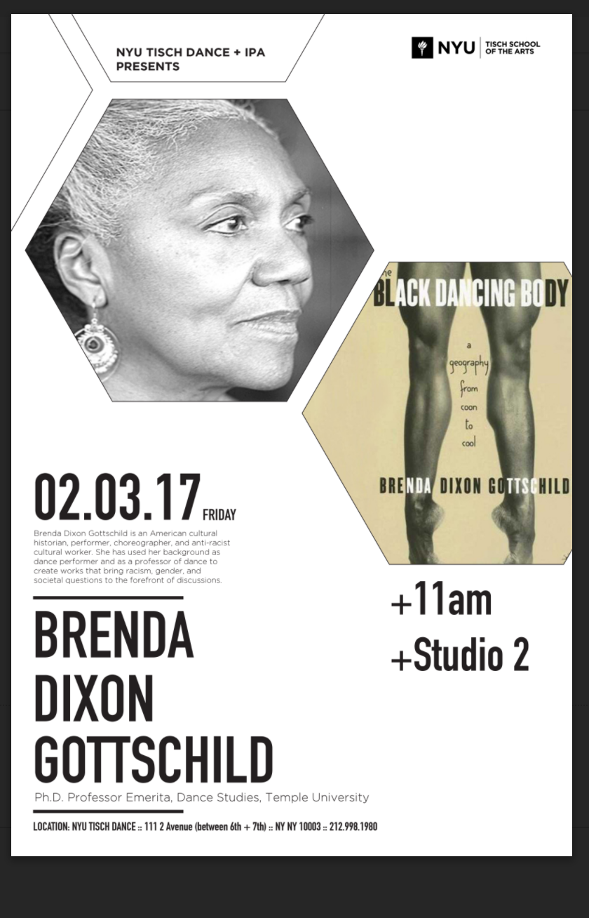 Lecture by Brenda Dixon Gottschild. Author of the Black Dancing Body.
